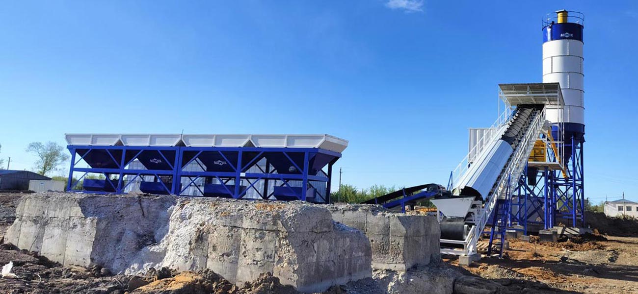 Installation of aj60 stationary concrete batching plant in Kazakhstan