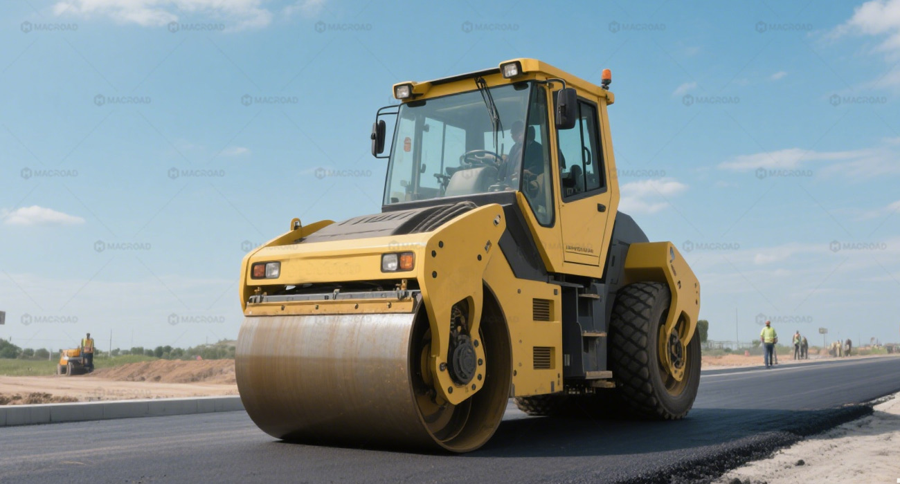 Asphalt Road Roller in the Macroad