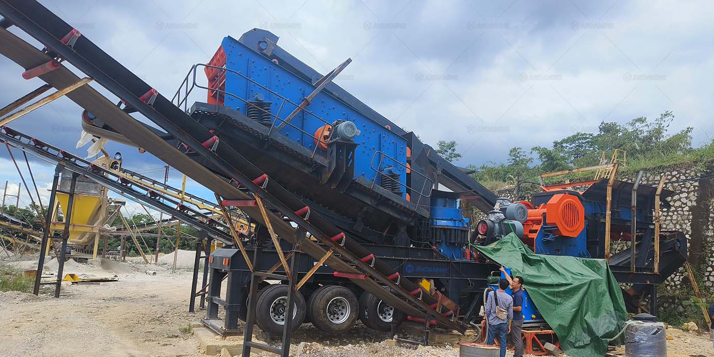 4-in-1 integrated mobile jaw and cone crusher plant machine for granite crushing in Sukabumi, Indonesia